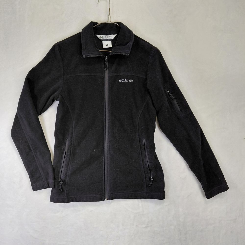 Columbia Womens Black Full Zip Fleece Jacket Small Mock Neck Fast Trek II